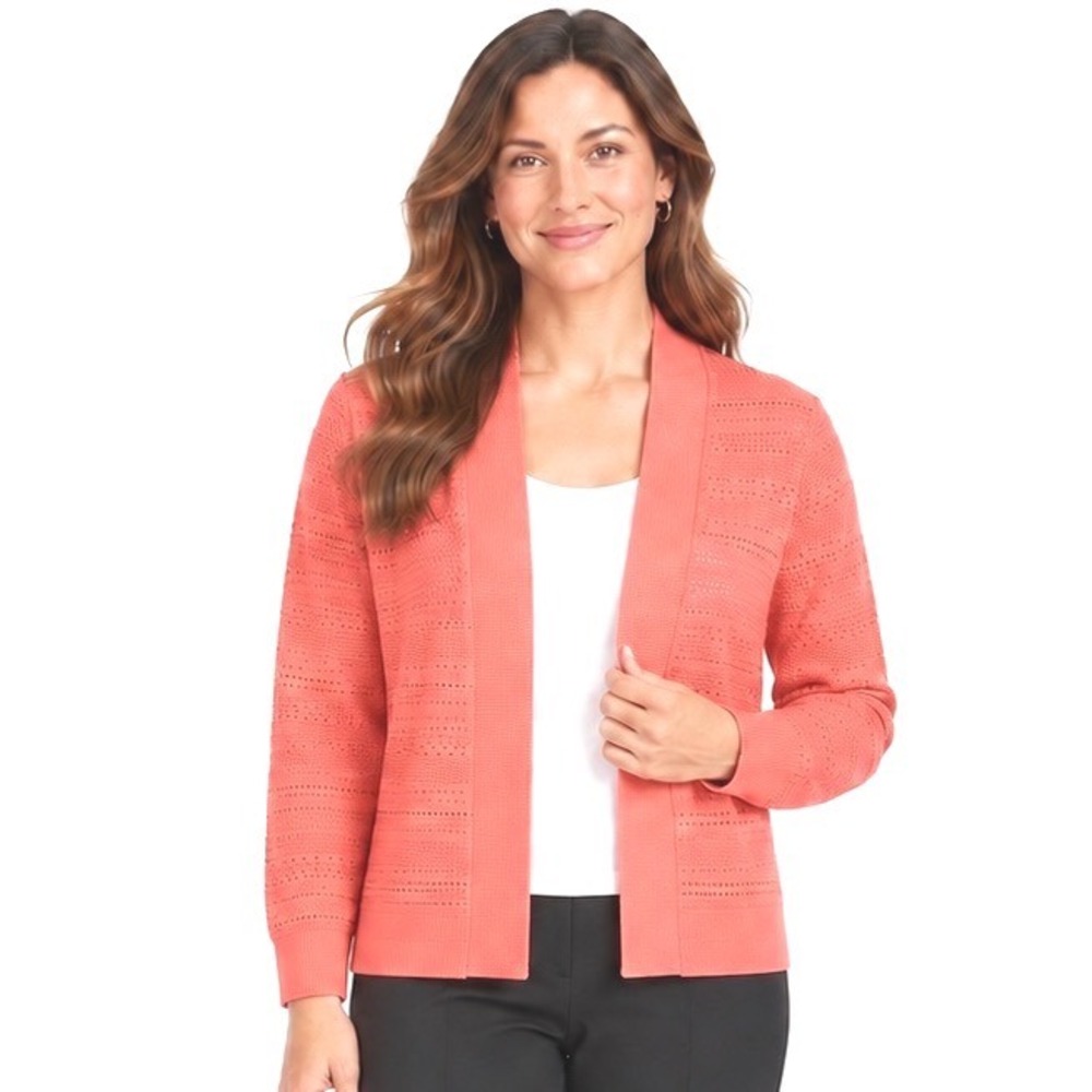 Talbots Womens Large Coral Textured Open Front Cardigan Sweater CN5000
